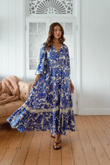 Carmen Maxi Long sleeve -Indigo Bloom