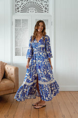 Carmen Maxi Long sleeve -Indigo Bloom