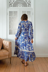 Carmen Maxi Long sleeve -Indigo Bloom