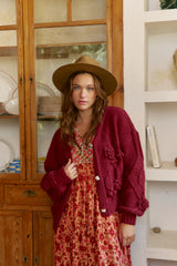 Maroon Cozy Knit Cardigan - Jaase