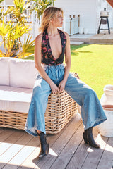 There She Goes Printed Bodysuit - Black~ Free People