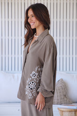 Clementine Shirt - Zephyr Khaki Embroidered