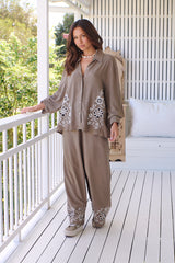 Clementine Shirt - Zephyr Khaki Embroidered