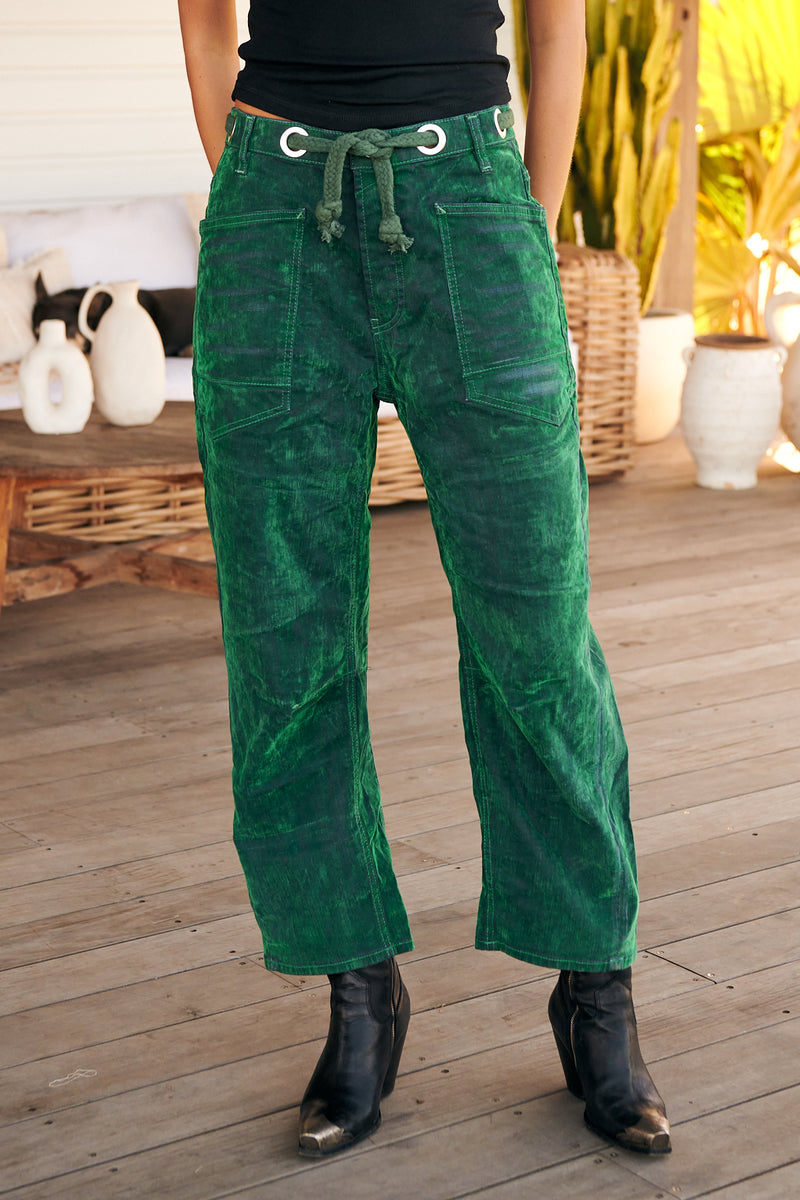 Moxie Low Slung Pull-On Barrel Jeans - Emerald ~ Free People