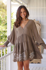 Clarissa Mini Dress - Zephyr Khaki Embroidered
