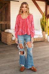 Elena Printed Top- Red - Free People