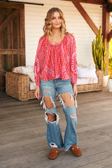 Elena Printed Top- Red - Free People