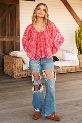Elena Printed Top- Red - Free People