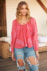 Elena Printed Top- Red - Free People