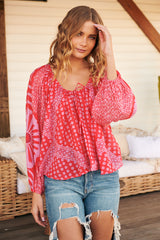 Elena Printed Top- Red - Free People