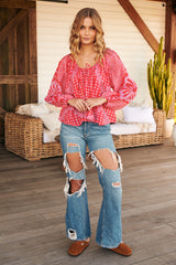 Elena Printed Top- Red - Free People