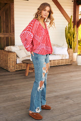 Elena Printed Top- Red - Free People