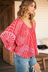 Elena Printed Top- Red - Free People