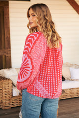Elena Printed Top- Red - Free People