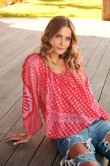 Elena Printed Top- Red - Free People