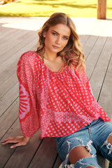 Elena Printed Top- Red - Free People
