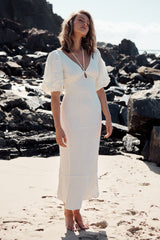 Ethereal Sleeved Midi Dress- Ivory ~ MOS the label