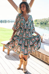 Palace Midi Dress - Emerald Arches