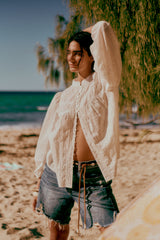 Embroidered Shell Bee Blouse - Salt