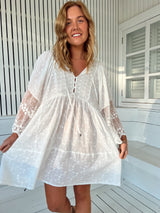 Adela Midi Dress - White Lace Embroidered