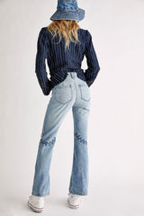 Delphine Embroidered Flare - Light Worn Indigo