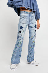 Delphine Embroidered Flare - Light Worn Indigo