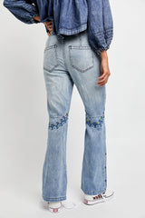 Delphine Embroidered Flare - Light Worn Indigo