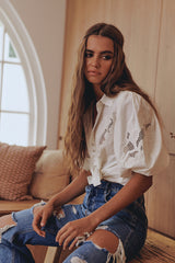 FLORA EMBROIDERY BLOUSE - Ivory ~ MOS the label