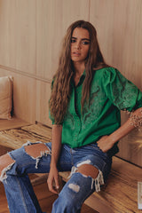FLORA EMBROIDERY BLOUSE - Jade ~ MOS the label