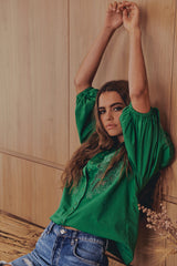 FLORA EMBROIDERY BLOUSE - Jade ~ MOS the label