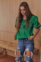 FLORA EMBROIDERY BLOUSE - Jade ~ MOS the label