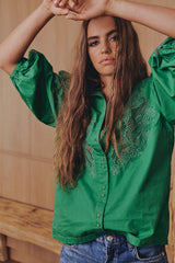 FLORA EMBROIDERY BLOUSE - Jade ~ MOS the label
