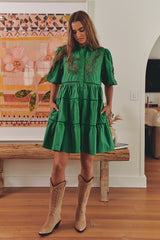 FLORA EMBROIDERY MINI DRESS- Jade ~ MOS the label