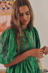 FLORA EMBROIDERY MINI DRESS- Jade ~ MOS the label