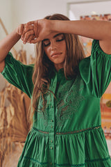 FLORA EMBROIDERY MINI DRESS- Jade ~ MOS the label