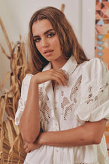 FLORA EMBROIDERY MINI DRESS- Ivory ~ MOS the label