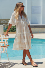 Palace Midi Dress - White Embroidered