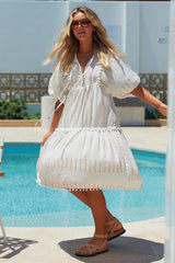 Palace Midi Dress - White Embroidered