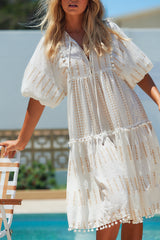 Palace Midi Dress - White Embroidered