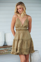 Dhalia Mini Dress- Olive ~ MOS the label