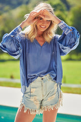 Folk Blouse - Blue Eshana