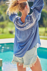 Folk Blouse - Blue Eshana