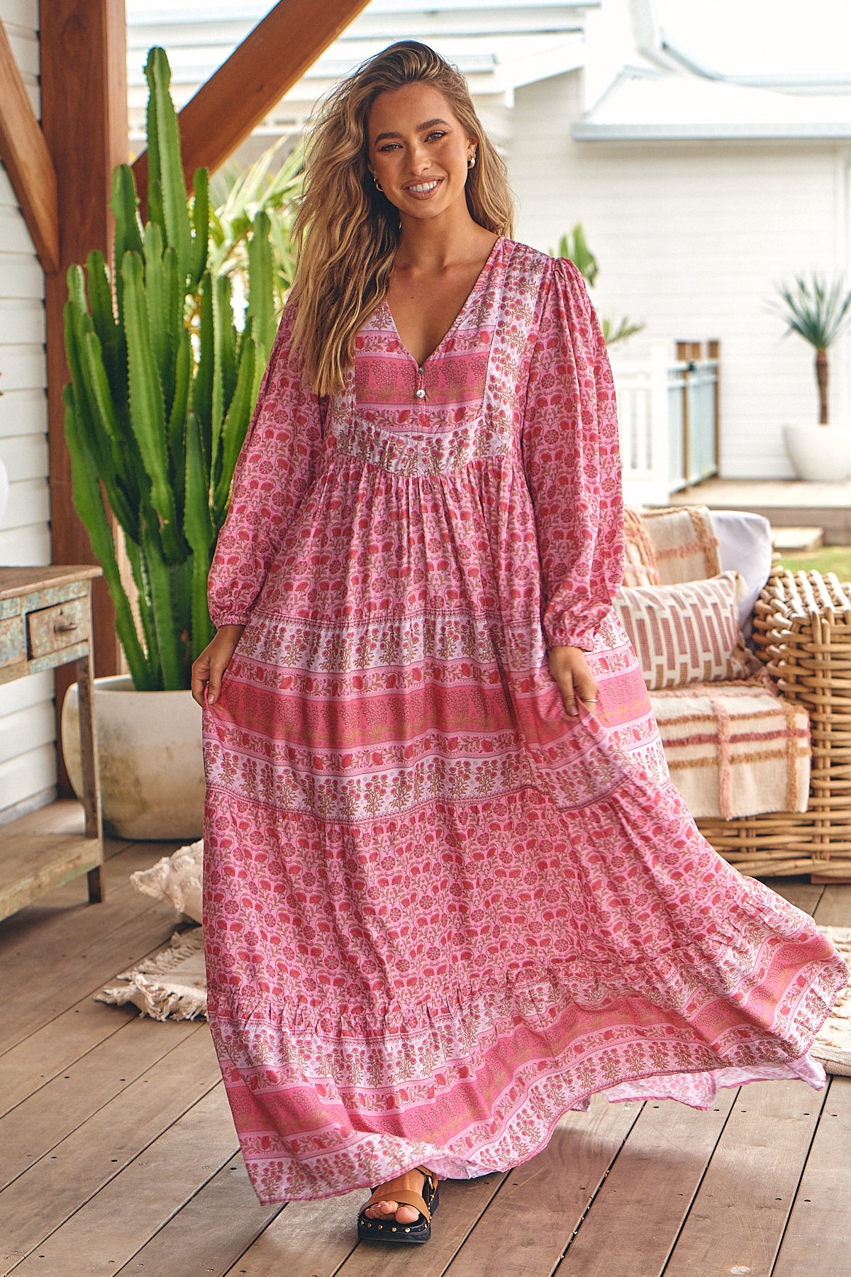 chinese dress ladies Hanse Pastel Pink Bohemian Floral Print Maxi Dress – Love, Ara
