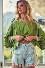 Folk Blouse - Olive Eshana