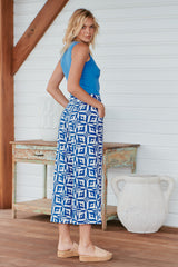 Menocra Cropped Printed Pants - Cobalt & White Combo ~ Free People