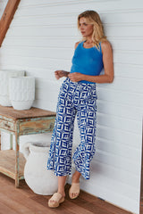 Menocra Cropped Printed Pants - Cobalt & White Combo ~ Free People