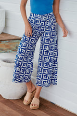 Menocra Cropped Printed Pants - Cobalt & White Combo ~ Free People