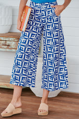 Menocra Cropped Printed Pants - Cobalt & White Combo ~ Free People