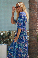 Berry Maxi Dress - Indigo Floral