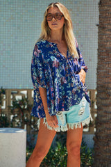Adia Top - Indigo Floral